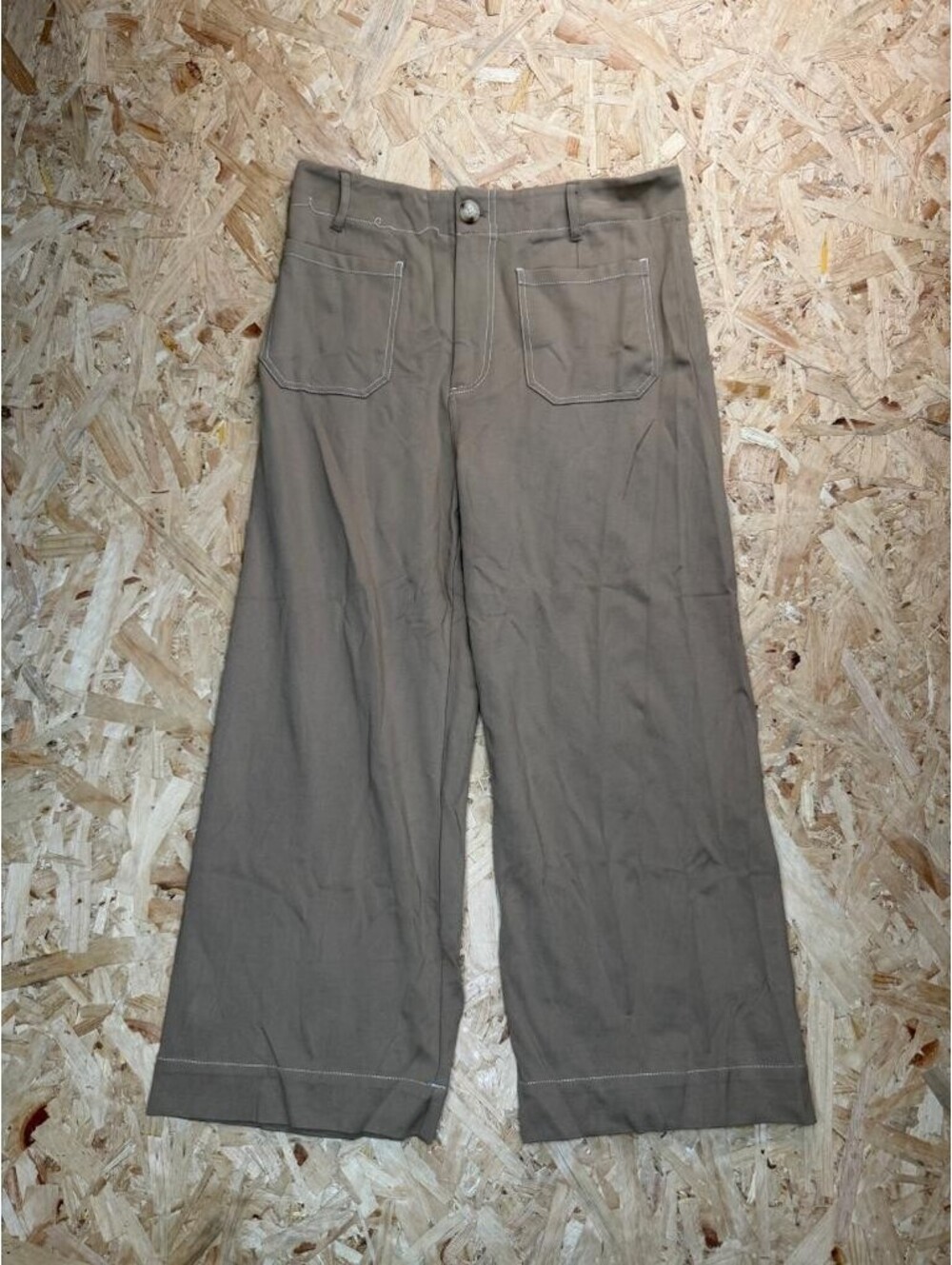 Jones New York JNY Wide Leg Crop Pants Womens Size 14 Brown Contrast Stitching